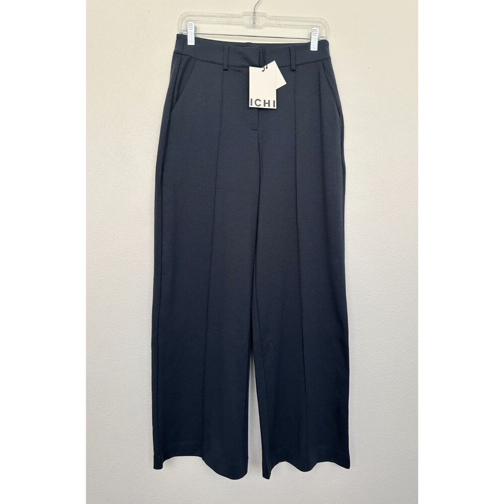 NWT ICHI Ikhate Wide Leg Front Pleat Wide Leg Pant Eclipse Navy Blue Women's S